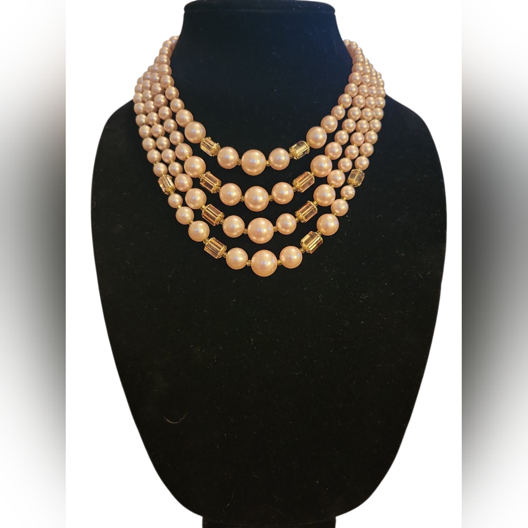 Vintage Four Strand Beaded Necklace Signed Japan 16$
